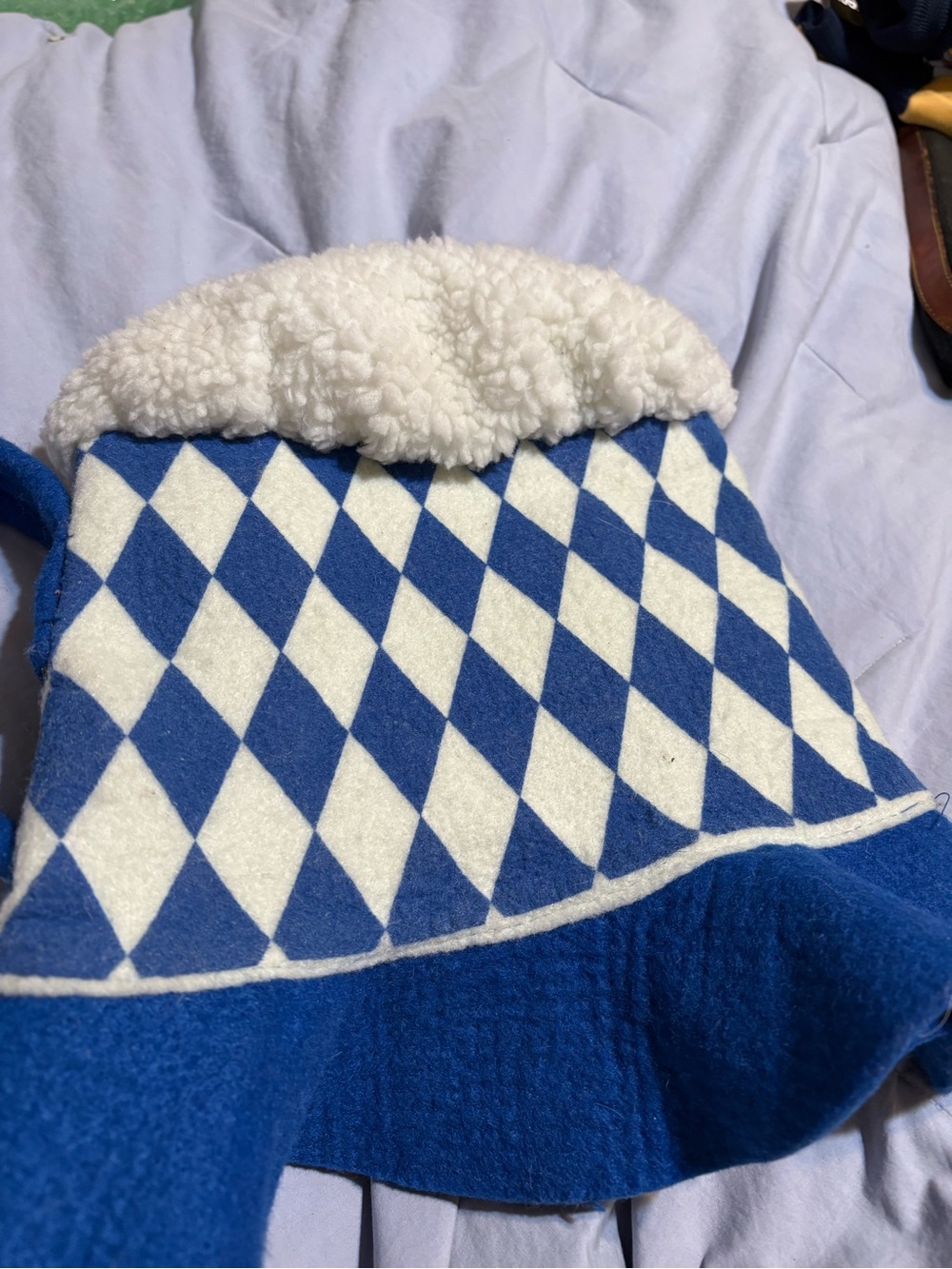 Blue and White Diamond-Pattern Sherpa-Lined  Oktoberfest novelty head wear